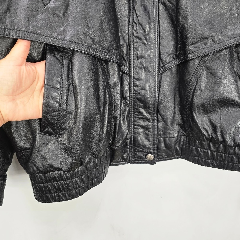 Vintage 80s 90s Wilsons Leather Bomber Jacket Men's L Black Flight Moto Biker - Picture 5 of 14